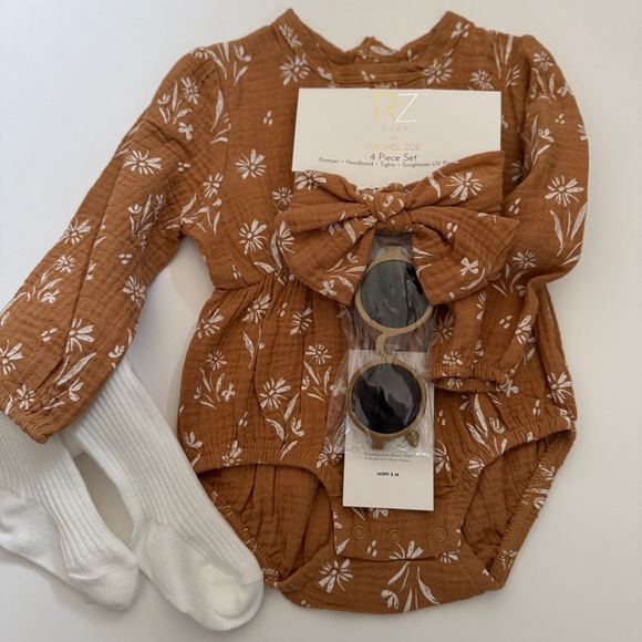 NEW (6-9M) 4pc Infant Girls Romper Headband White Tights Sunglasses | Rachel Zoe - Picture 1 of 12